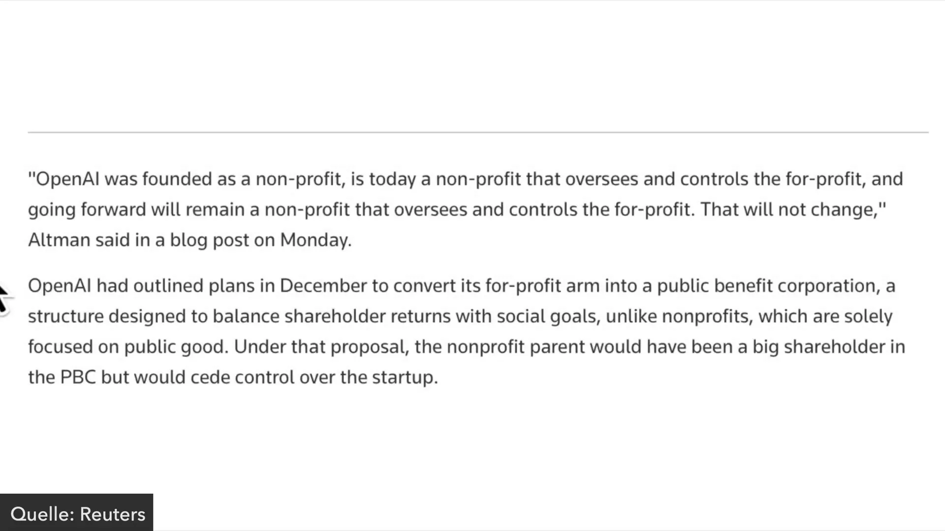 OpenAI behält Non-Profit Kontrolle trotz Umstrukturierung