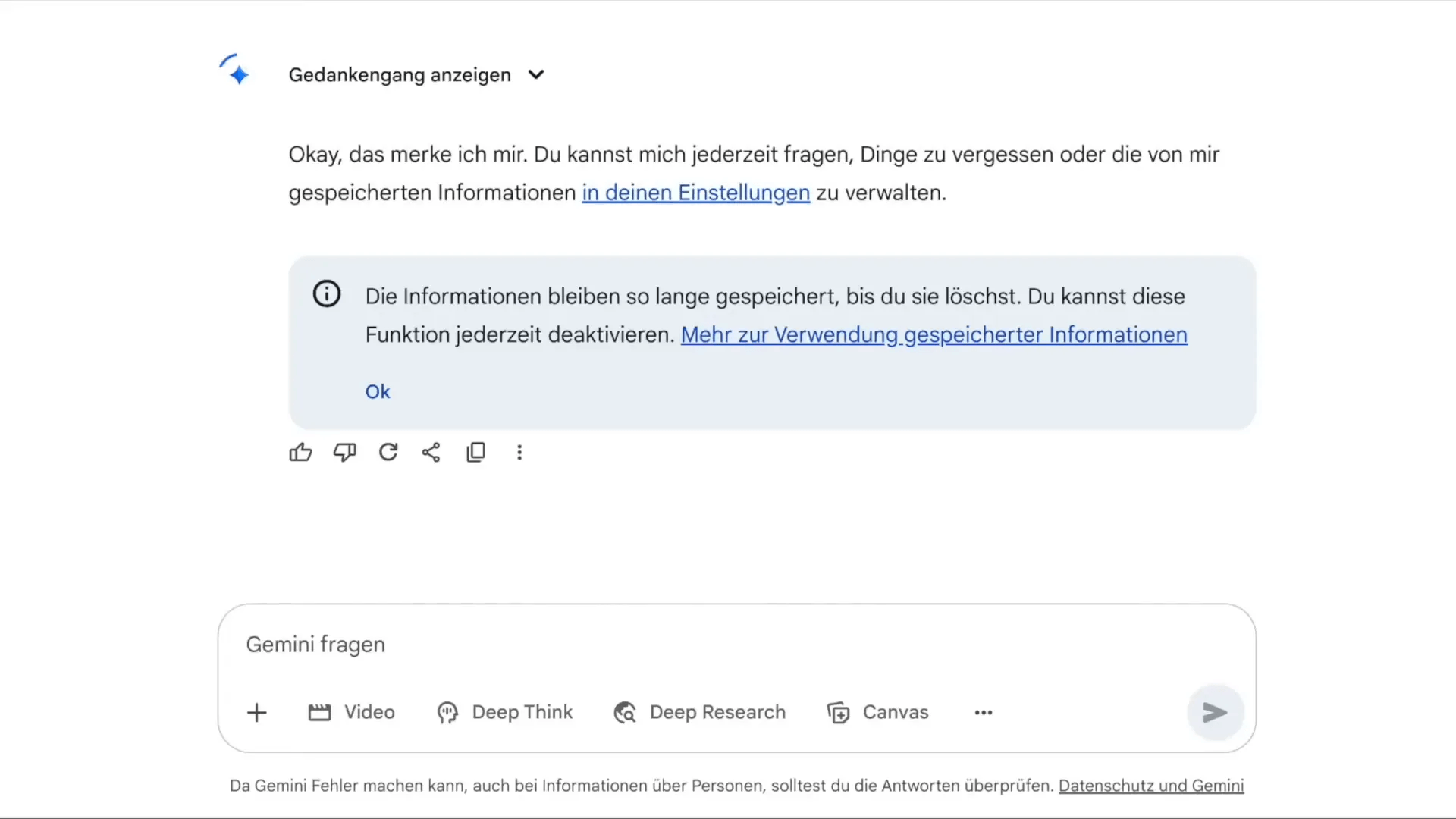 Gemini Interface mit Einstellungen zu persönlichem Kontext
